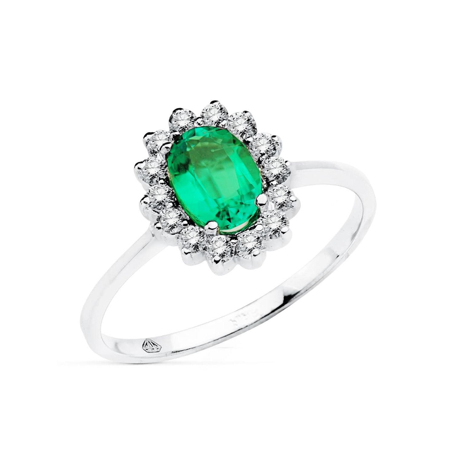 Bague En Or 18 Carats Avec émeraudes Et Diamants - Poids 3.72 G, Taille 54 - Occasion, Style Serti Empierré