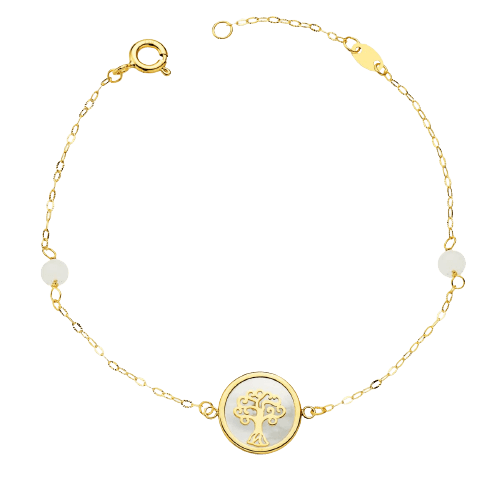 Bracelet Arbre de vie en nacre et or 18 carats, maille Forçat et perles de Jade - Maison Gabriel
