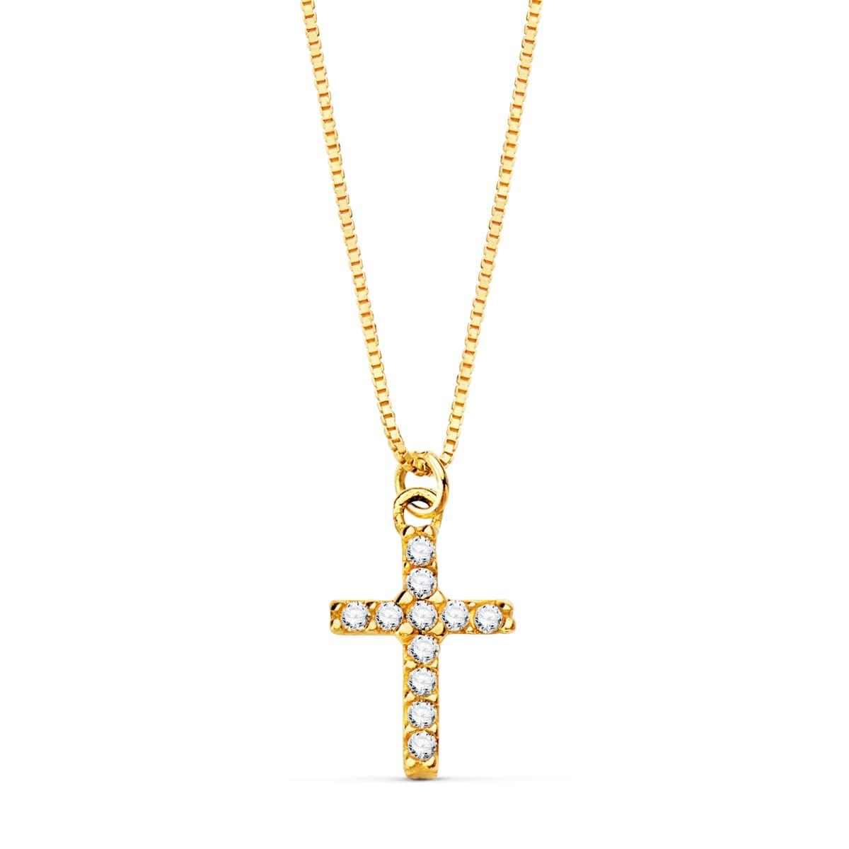 Collier chaîne fine et croix "Gloria" en or jaune 18 carats avec pavage de diamants - Maison Gabriel