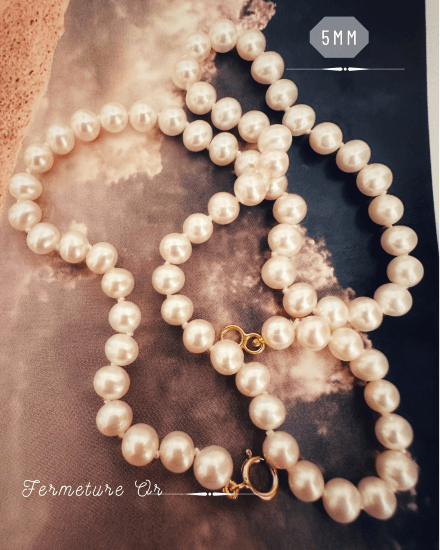 Collier "Poehere", rang de perles blanches de culture, fermeture or 18 carats ou argent 925 - Maison Gabriel