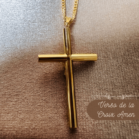 Croix "Amen" en or jaune 18 carats, finition polie brillante - Maison Gabriel