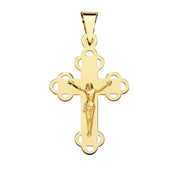 Croix "Verso l'alto" en or jaune 18 carats avec finition polie brillante et triple fleur ajourée - Maison Gabriel