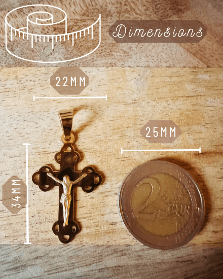 Croix "Verso l'alto" en or jaune 18 carats avec finition polie brillante et triple fleur ajourée - Maison Gabriel