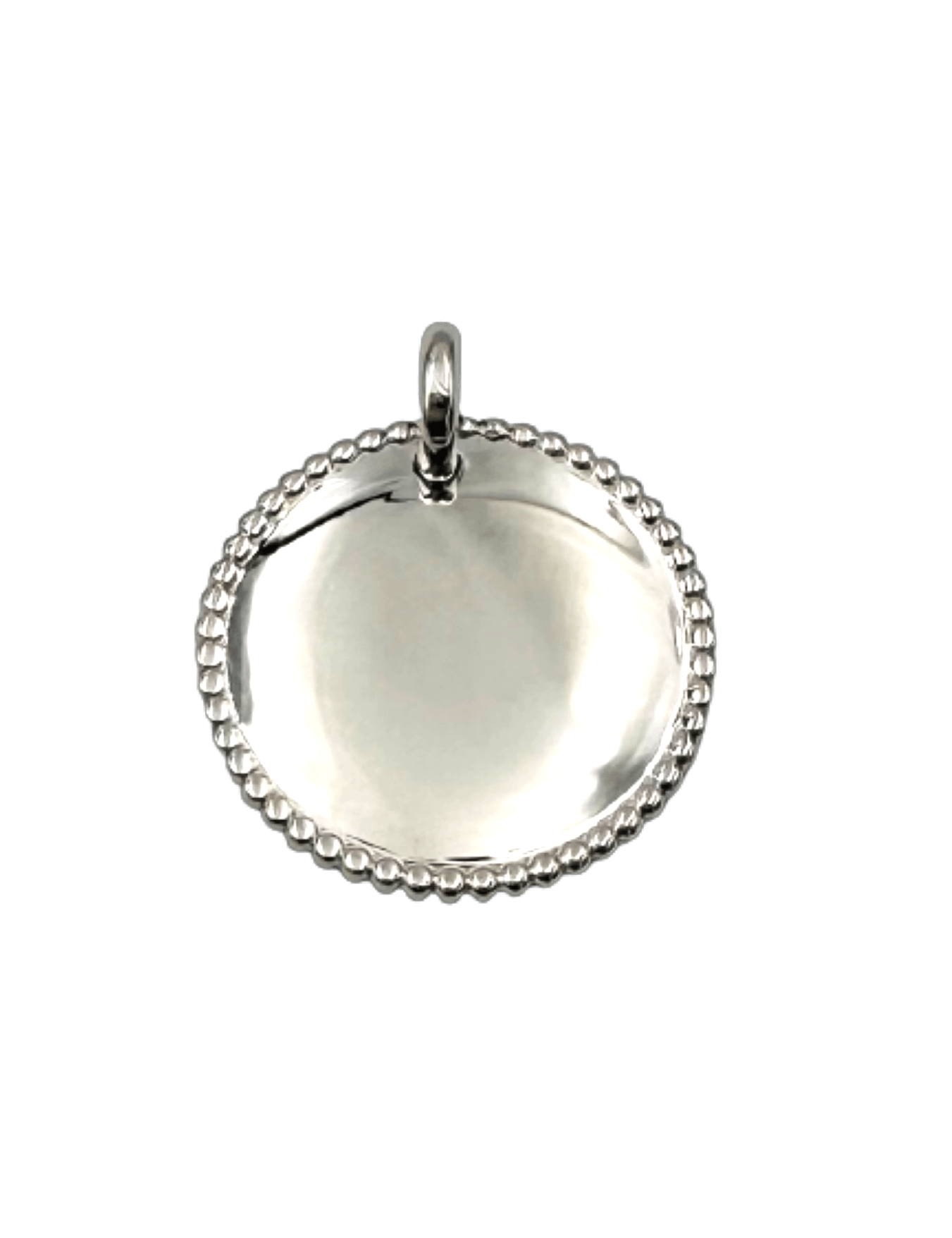 Médaillon ou jeton "Apolline" en argent 925 rhodié, gravable, bordure sculptée perlée, finition polie brillante - Maison Gabriel