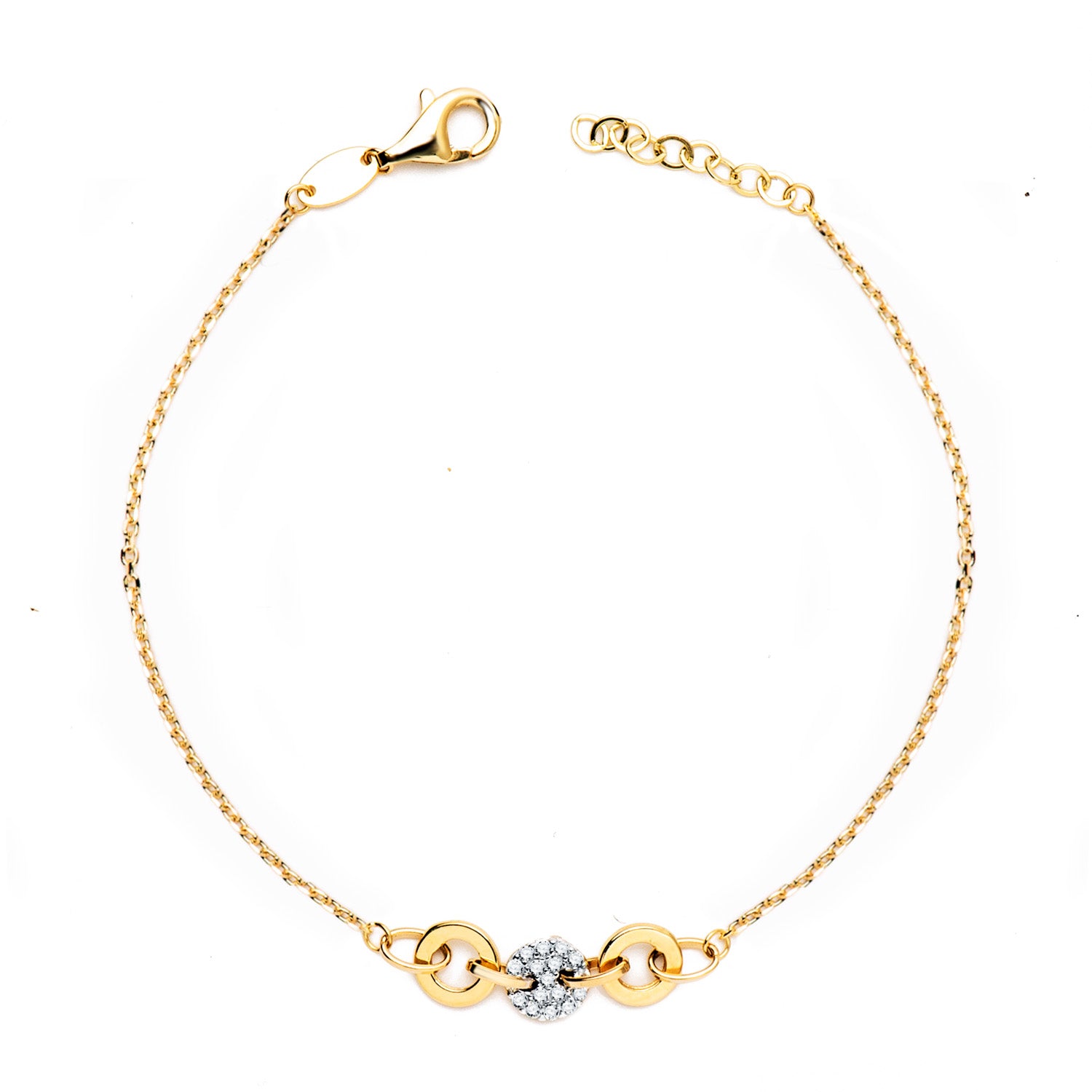 Bracelet "Equilibre" or 18 carats maille forçat avec cercle central en zircons