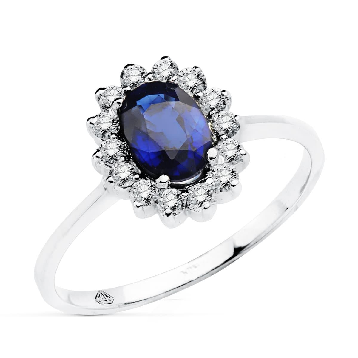Bague_Princess_Kate_or_blanc_18_carats_saphir_bleu_et_pavage_diamants_0_3CT_SHI - Maison Gabriel