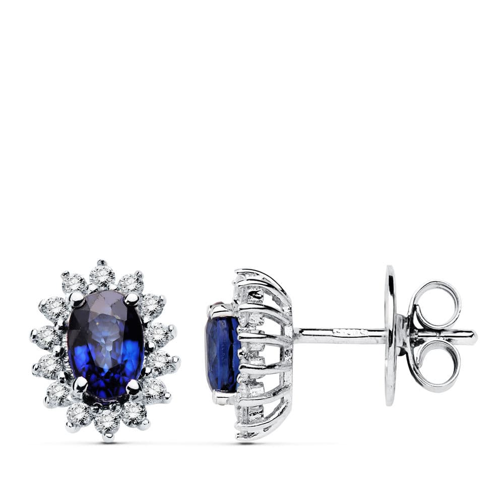 Boucles d'oreilles "Princess Kate" en or blanc 18 carats avec pierre saphir et diamants