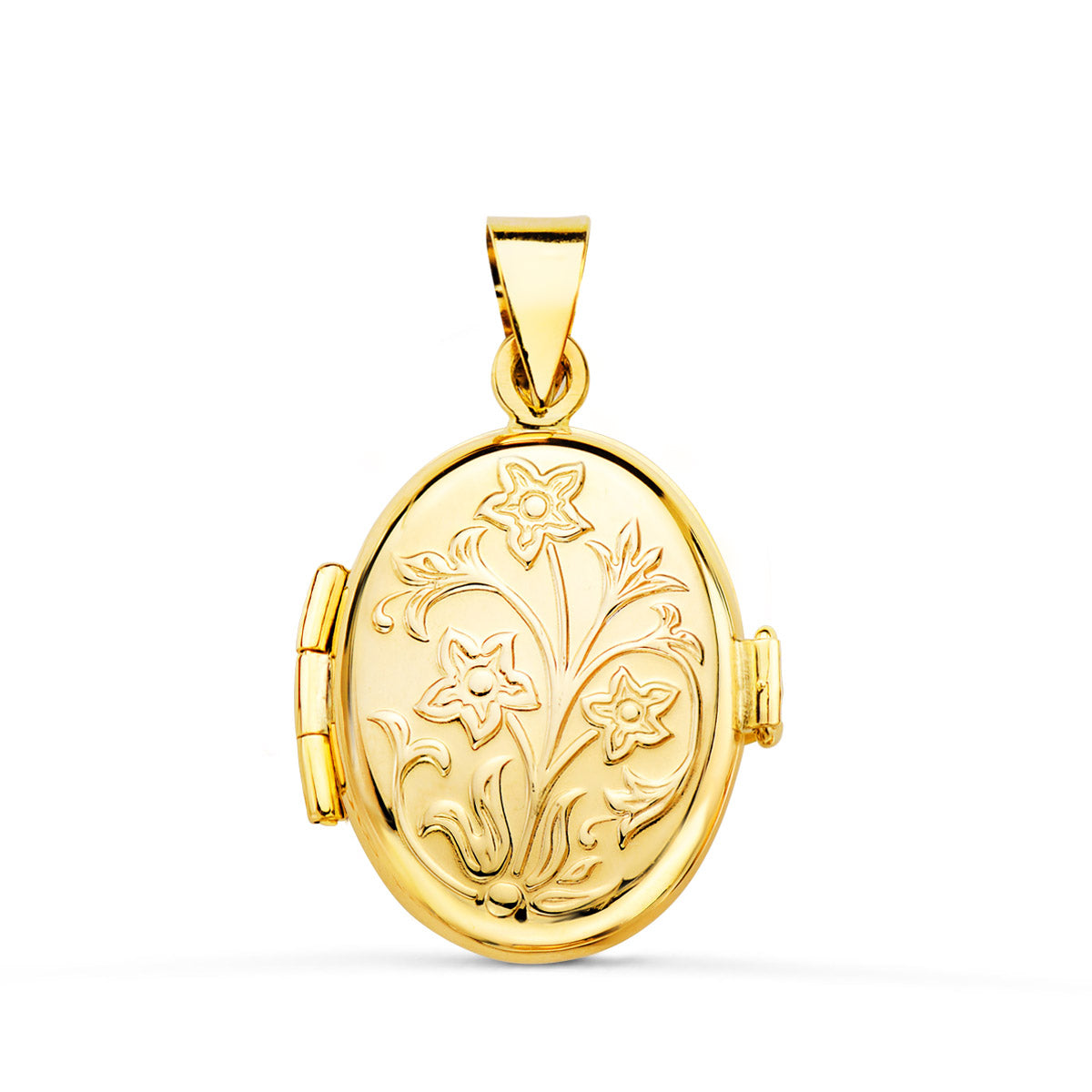 Cassolette "Charme Flora" porte photos ovale en or 18 carats avec fermeture