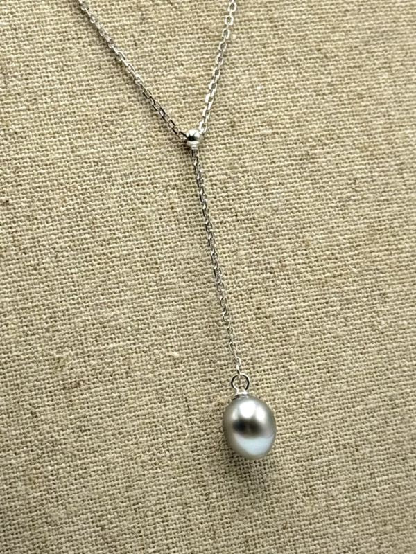 Collier "Tiare" chaine Y en argent 925 et perle de Tahiti poire
