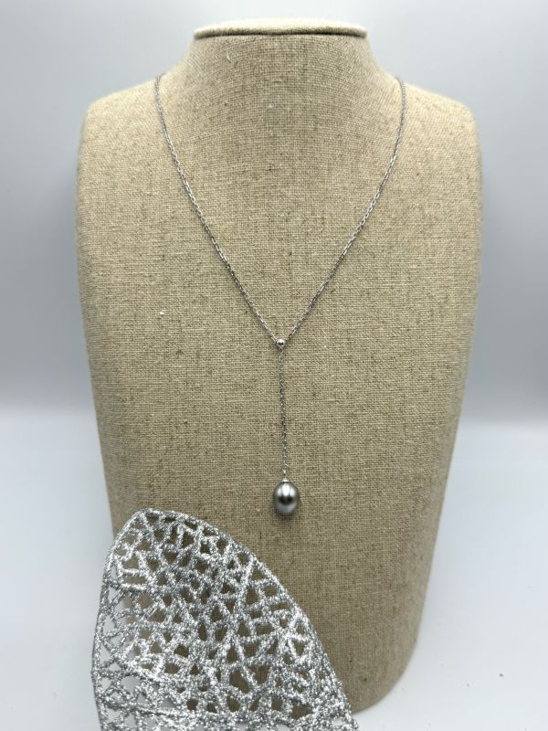 Collier "Tiare" chaine Y en argent 925 et perle de Tahiti poire