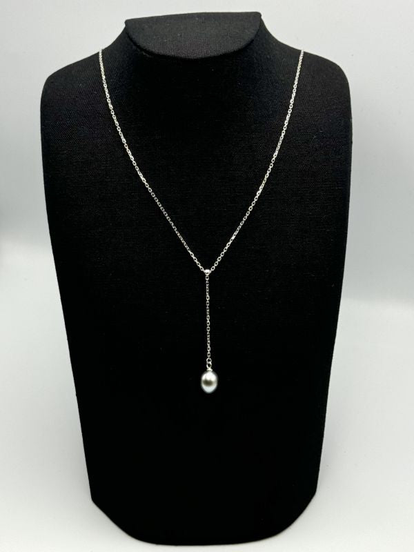 Collier "Tiare" chaine Y en argent 925 et perle de Tahiti poire