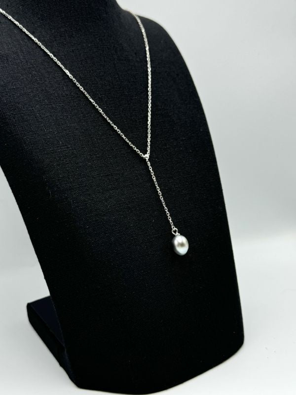 Collier "Tiare" chaine Y en argent 925 et perle de Tahiti poire