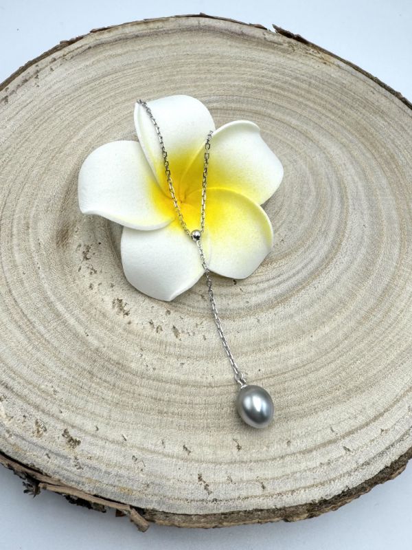 Collier "Tiare" chaine Y en argent 925 et perle de Tahiti poire