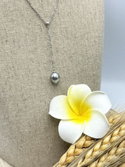 Collier "Tiare" chaine Y en argent 925 et perle de Tahiti poire