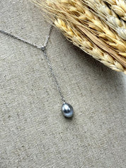 Collier "Tiare" chaine Y en argent 925 et perle de Tahiti poire