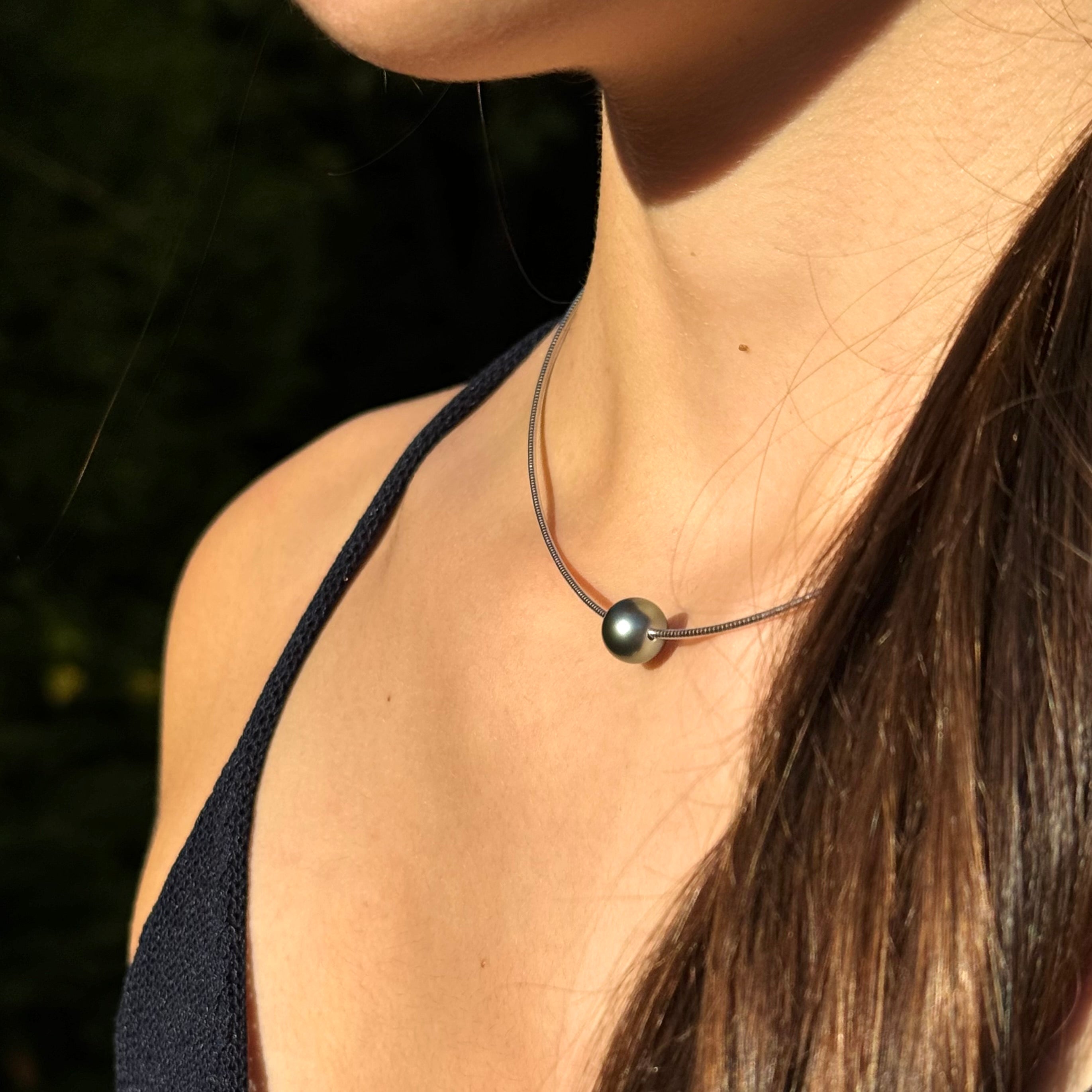 Collier "Moaña" en argent 925 et perle de Tahiti  ronde