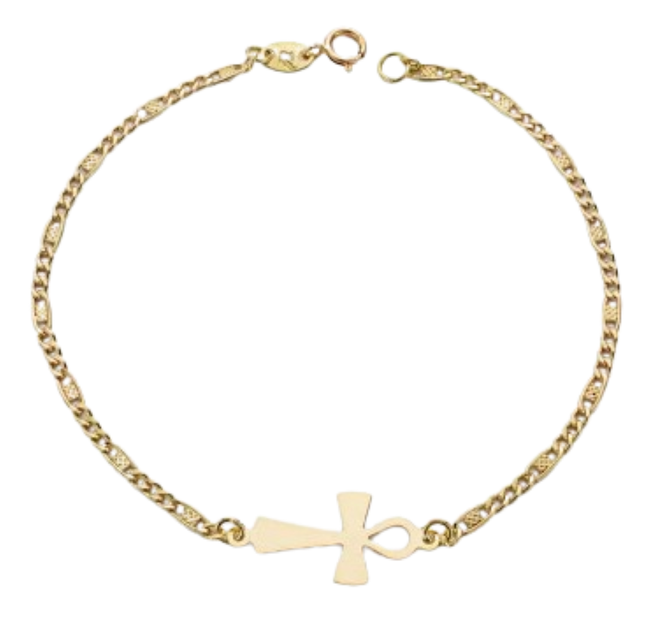 Bracelet "Croix de Vie", maille Figaro marine et croix d'Egypte, en or 18 carats