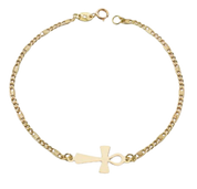 Bracelet "Croix de Vie", maille Figaro marine et croix d'Egypte, en or 18 carats