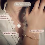 Pendentif "Esther" gravable, en nacre, bordure et étoile polaire en or 18 carats