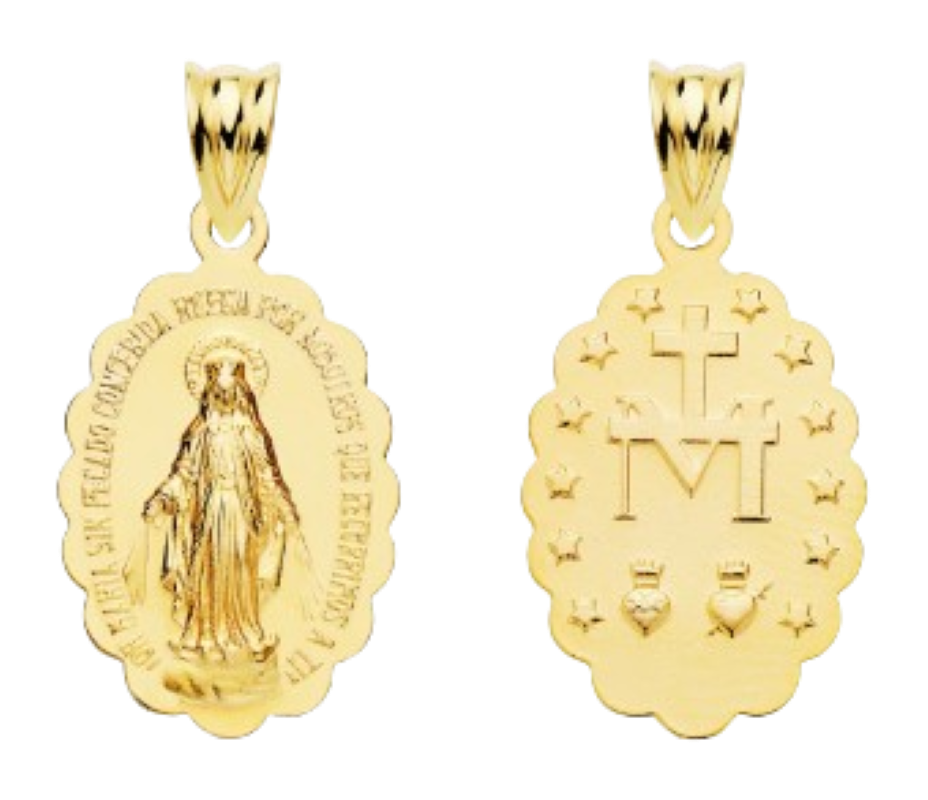 Médaille Miraculeuse à bordure dentelle, en or 18 carats