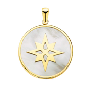 Pendentif "Esther" gravable, en nacre, bordure et étoile polaire en or 18 carats
