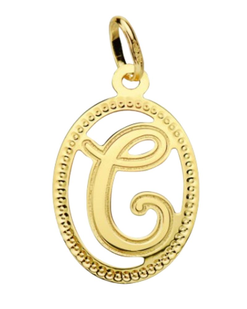 Pendentif ou jeton "Oméga", lettre stylisée ajourée en or jaune 18 carats