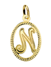 Pendentif ou jeton "Oméga", lettre stylisée ajourée en or jaune 18 carats