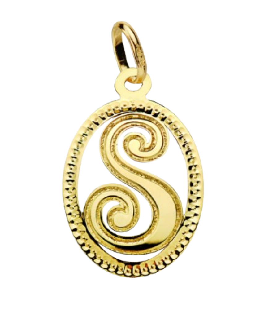 Pendentif ou jeton "Oméga", lettre stylisée ajourée en or jaune 18 carats