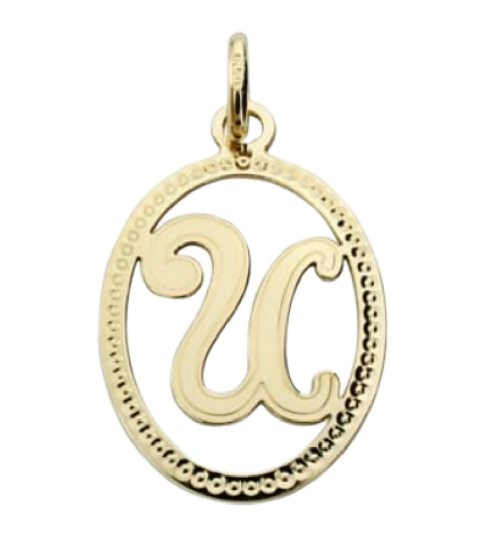 Pendentif ou jeton "Oméga", lettre stylisée ajourée en or jaune 18 carats