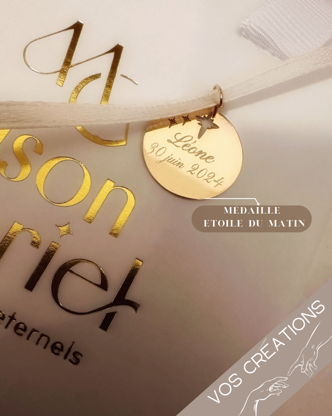Médaille ou jeton "Merci" à graver, en or jaune 18 carats finition mate ou polie brillante