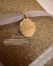 Médaille ou jeton "Merci" à graver, en or jaune 18 carats finition mate ou polie brillante