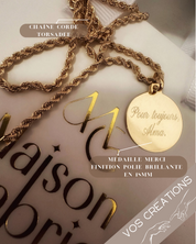 Médaille ou jeton "Merci" à graver, en or jaune 18 carats finition mate ou polie brillante