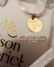 Médaille ou jeton "Merci" à graver, en or jaune 18 carats finition mate ou polie brillante