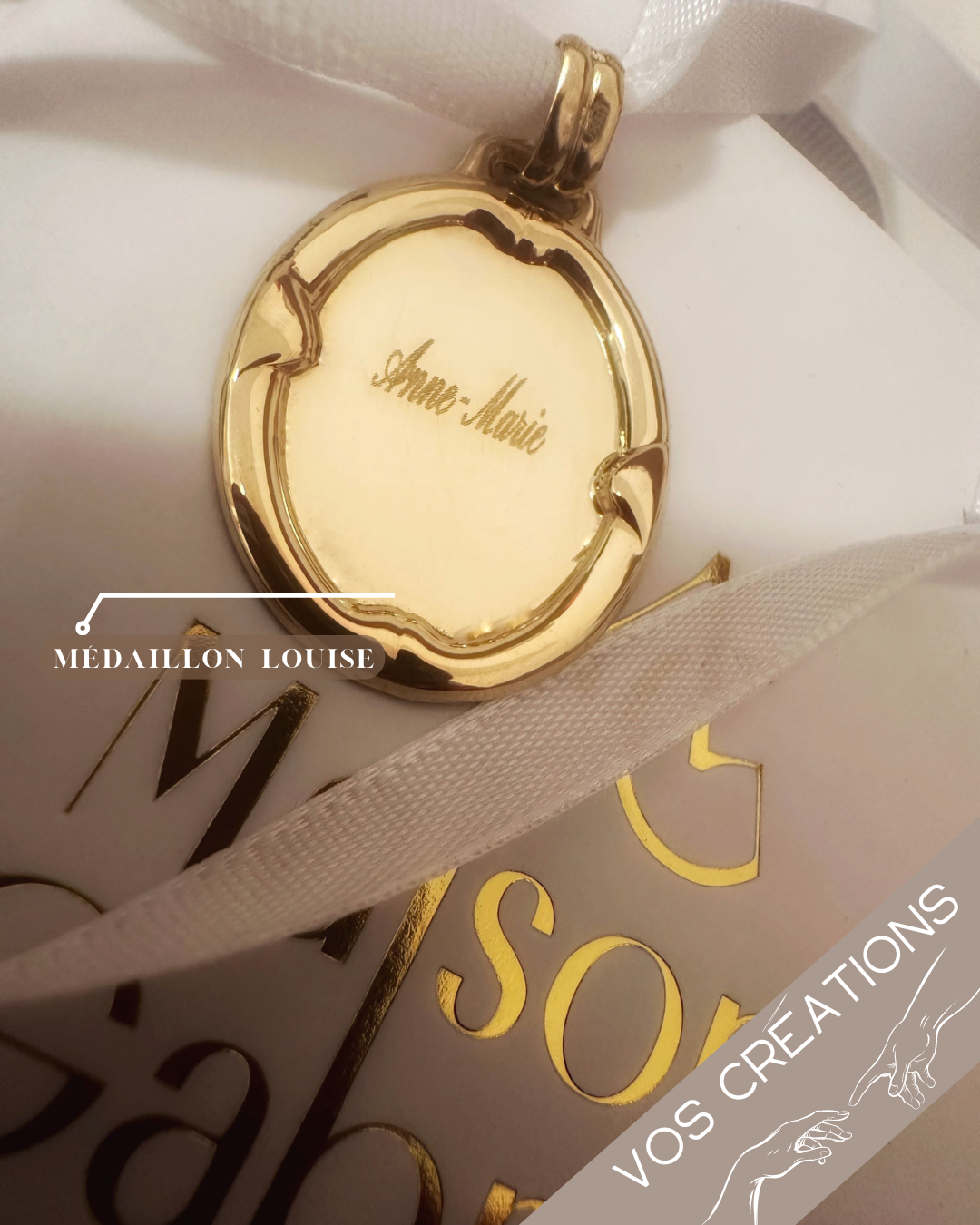 Médaillon "Louise" en or jaune 18 carats, finition polie brillante à bordures, à graver
