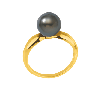 Bague "Haumana", perle de Tahiti ronde sur monture en or 18 jaune carats ou en Argent 925 finition polie brillante - Maison Gabriel