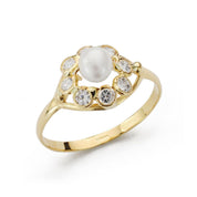 Bague "Promesse" en or jaune 18 carats avec perle de culture et pavage de diamants - Maison Gabriel