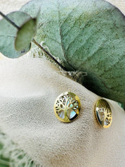 Boucles d'oreilles Arbre de vie en nacre et or 18 carats finition brillante - Maison Gabriel