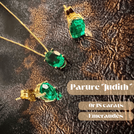 Boucles d'oreilles "Judith", en or 18 carats et émeraudes naturelles, fermoir poussette - Maison Gabriel