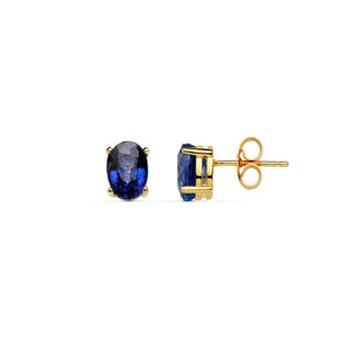 Boucles d'oreilles "Romance" en or jaune 18 carats et saphir bleu profond - Maison Gabriel