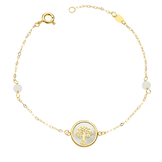 Bracelet Arbre de vie en nacre et or 18 carats, maille Forçat et perles de Jade - Maison Gabriel