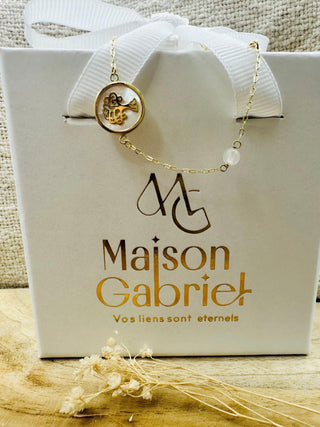 Bracelet Arbre de vie en nacre et or 18 carats, maille Forçat et perles de Jade - Maison Gabriel