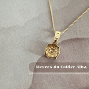 Collier "Alba", fine chaîne ajustable et pendentif en pavage de diamants, en or blanc ou jaune 18 carats - Maison Gabriel