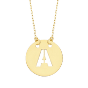 Collier "Alpha", fine chaine ajustable et pendentif rond ajouré initiale, en or jaune 18 carats - Maison Gabriel