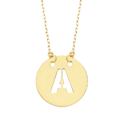 Collier "Alpha", fine chaine ajustable et pendentif rond ajouré initiale, en or jaune 18 carats - Maison Gabriel