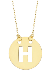 Collier "Alpha", fine chaine ajustable et pendentif rond ajouré initiale, en or jaune 18 carats - Maison Gabriel