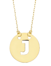 Collier "Alpha", fine chaine ajustable et pendentif rond ajouré initiale, en or jaune 18 carats - Maison Gabriel