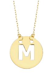 Collier "Alpha", fine chaine ajustable et pendentif rond ajouré initiale, en or jaune 18 carats - Maison Gabriel