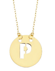 Collier "Alpha", fine chaine ajustable et pendentif rond ajouré initiale, en or jaune 18 carats - Maison Gabriel