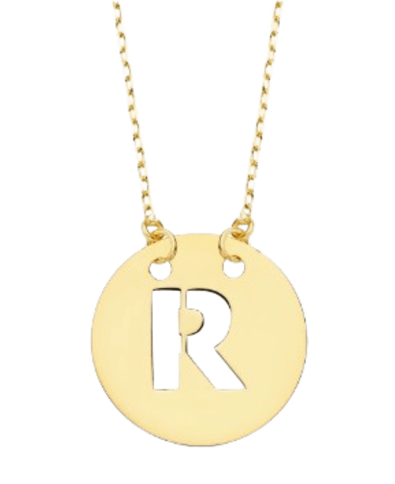 Collier "Alpha", fine chaine ajustable et pendentif rond ajouré initiale, en or jaune 18 carats - Maison Gabriel