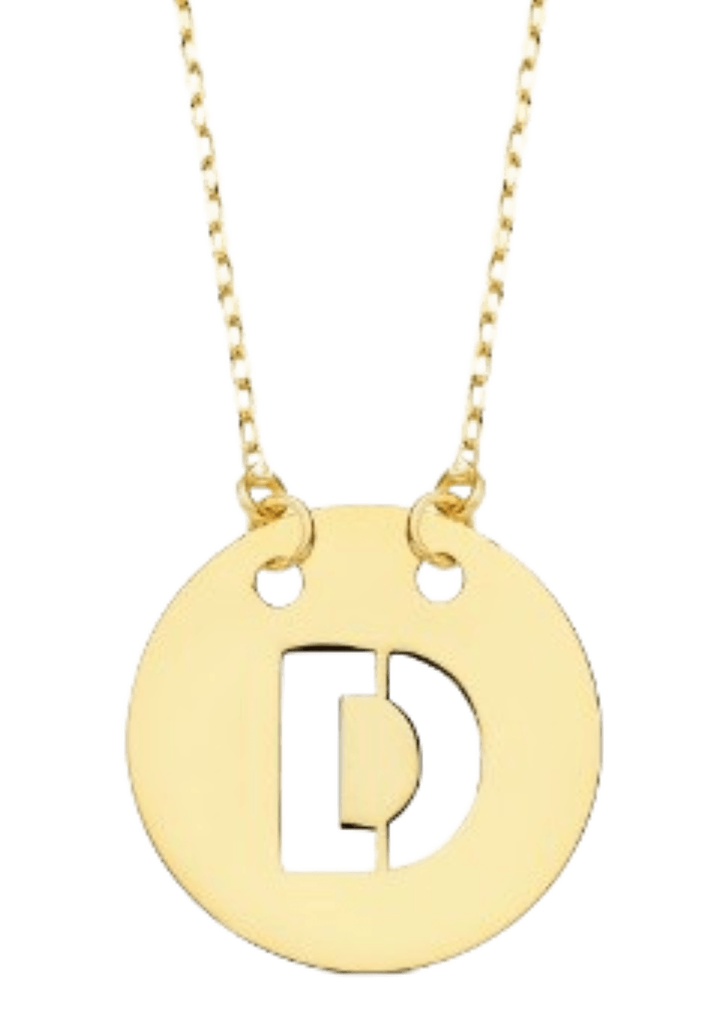 Collier "Alpha", fine chaine ajustable et pendentif rond ajouré initiale, en or jaune 18 carats - Maison Gabriel